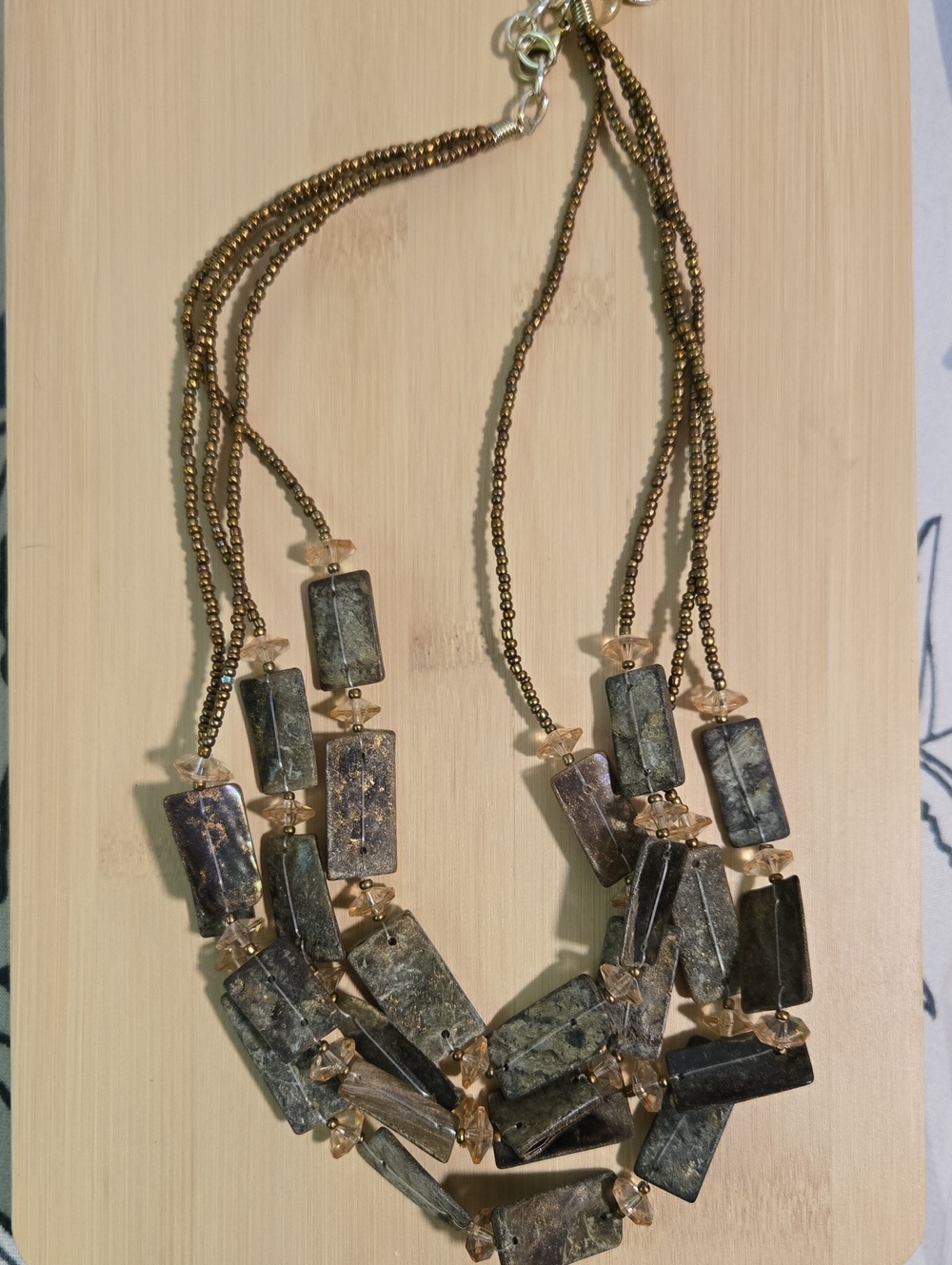 Multistrand Gold-Tone Stone Rectangle Necklace